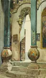Adolf Seel, A Passage from inside the Church of the Holy Sepulchre in Jerusalem, Watercolour
