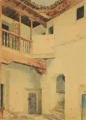 Adolf Seel, Spanish Courtyard, Watercolour