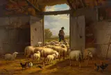 Eugène Verboeckhoven, Flock of Sheep in a Stable