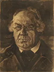 attributed to Wilhelm Leibl, Portrait of the Priest Jakob Göbel from Bad Aibling, Charcoal on paper, mounted on thin cardboard