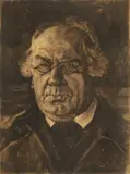 attributed to Wilhelm Leibl, Portrait of the Priest Jakob Göbel from Bad Aibling, Charcoal on paper, mounted on thin cardboard