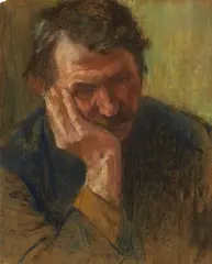 attributed to Wilhelm Leibl, Half-Length portrait of a pensive Man, 1894, Pastel on paper