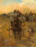 Polish Peasants in a Cart by Alfred Wierusz-Kowalski, Oil on canvas, offered May 2022