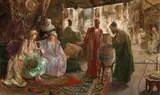 Ettore Simonetti, Amphora Traders in the Bazaar, Oil on canvas