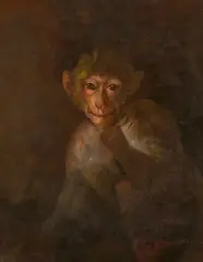 Gabriel von Max, Small Monkey looking Out, Oil on canvas (relined)