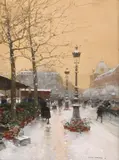 Luigi Loir, Marché aux fleurs sous la neige, Gouache