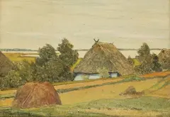 Paul Müller-Kaempff, Blue House with a View of the Bodden, Coloured pencil on paper