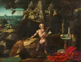 Antwerp School 16th century, Saint Jerome in the Desert, Oil on panel