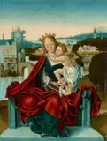 Utrecht School around 1530, The Virgin and Child Enthroned in a Panoramic Landscape, Oil on panel