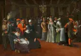 attributed to Dirck de Vries, Venetian Masked Ball, Oil on canvas (relined)