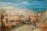 Flemish School Early 17th century, Hilly Landscape with Carts and Peasants on a Sandy Path, around 1600, Oil on copper panel