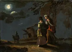 Leonaert Bramer, Night Scene with two Women and a Donkey, Oil on slate