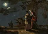 Leonaert Bramer, Night Scene with two Women and a Donkey, Oil on slate