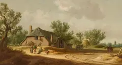 Figures conversing by a Farmstead by Pieter de Neyn, Oil on panel, sold May 2022