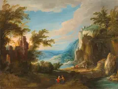 Philippe de Momper, Travellers in a Mountain Landscape, Oil on canvas (relined)