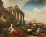 Jan Baptist Weenix, A Shepherd and his Flocks by Ancient Ruins, Oil on canvas (relined)