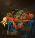 Pieter de Ring, Still Life with a Lobster, Lemon, Rummer, Grapes, and Bread, Oil on canvas (relined)