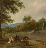 Landscape with Highwaymen by Nicolaes Pieterszoon Berchem, Oil on canvas (relined), sold May 2022