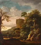 Cornelis Matthieu, Southern Landscape with a River and a Traveller, Oil on panel