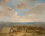 Robert van den Hoecke, Cavalry Encampment in a Panoramic Landscape, Oil on panel