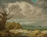 Johannes Goedaert, Landscape with a Peasant and Cattle by a Farmhouse, Oil on panel
