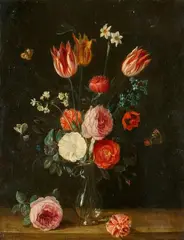 Tulips and Roses in a Glass Vase by Jan van Kessel the Elder, Oil on panel, sold May 2022