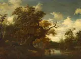 Jacob Salomonsz van Ruysdael, Landscape with a Large Oak, Water and Cattle, Oil on panel