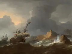 Aernout Smit, Ships in Distress off a Rock, Oil on canvas (relined)