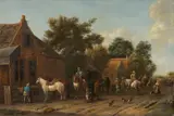 Barent Gael, Travellers arriving at an Inn, Oil on canvas (relined)
