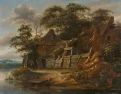 Salomon Rombouts, Fishermen's Hut by a Lake, Oil on panel (parquetted)