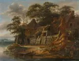Salomon Rombouts, Fishermen's Hut by a Lake, Oil on panel (parquetted)