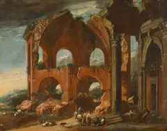 Niccolò Codazzi Jacob de Heusch, Capriccio View of the Temple of Minerva Medica, Oil on canvas (relined)