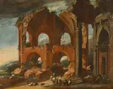 Niccolò Codazzi Jacob de Heusch, Capriccio View of the Temple of Minerva Medica, Oil on canvas (relined)