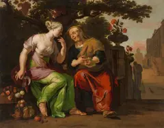 Vertumnus and Pomona by Abraham Hondius, Oil on canvas (relined), offered May 2022