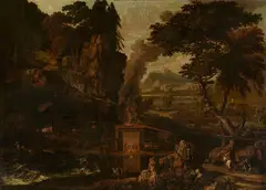 Abraham Hondius, Landscape with a Forge, Oil on canvas (relined)
