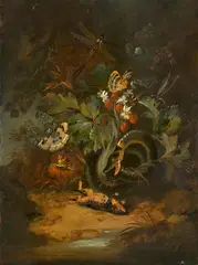 Forest Floor Still Life with a Snake, Frog and Insects by Karl Wilhelm de Hamilton, Oil on panel, offered May 2022