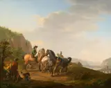 Johann Georg Pforr, Hunting Party in a Panoramic Landscape, Oil on panel (parquetted)