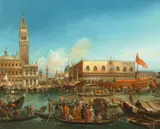 Carlo Grubacs, The Bucintoro at the Molo in Venice, Oil on canvas (relined)
