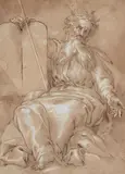 attributed to Abraham Bloemaert, Moses with the Tablets of the Law, Pen in brown, heightened with white