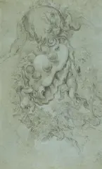 Putti with the Medici Coat-of-Arms by Livio Mehus, Black chalk on blue tinted paper, offered May 2022