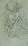 Livio Mehus, Putti with the Medici Coat-of-Arms, Black chalk on blue tinted paper