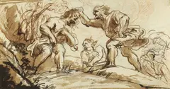 The Baptism of Christ by Italian School 17th century, 17th century, Pen and brush in brown over red chalk, offered May 2022