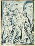Flemish School, Lot and his Daughters, Pen and wash in blue ink, mounted on thin laid paper