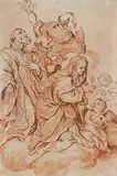 The Virgin with Saints Filippo Neri, Carlo Borromeo and Francis of Assisi adoring the Christ Child by in the manner of Carlo Maratta, Pen and brush in brown, offered May 2022