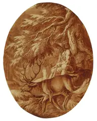 Johann Georg Winter, Hunter with a Stag
Hunter with a Boar, Pen and brush in brown on laid paper. Hunter with a Stag: