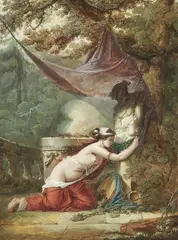 Alexandre Moitte, Maenad crowning a Herm of Pan, Watercolour on paper