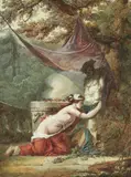 Alexandre Moitte, Maenad crowning a Herm of Pan, Watercolour on paper