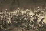 Wilhelm Ferdinand von Brandis, The Hanoverian Garrison leaving Menin
(Copy of an aquatint engraving by Johann Gerhard Huck), Black and white ink on paper