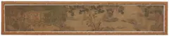 Zhu Zhifan, River landscape with a pavilion and a scholar servant, one bringing him a qin (zither). Ink and colour on silk. Inscribed Zi Ang, together with a collophone referring to Wenmin ..., River landscape with a pavilion and a scholar servant, one bringing him a qin (zither). Ink and colour on silk. Inscribed Zi Ang, together with a collophone referring to Wenmin gong (Zhao Mengfu), dated cyclically Wanli yisi (1665), signed Zhu Zhifan and sealed Zhu Zhifan yin and Jia. Each framed and glazed. (2)