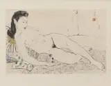 Pan Yuliang, Nude with a cat. Lithograph, 115/125. Signed Yuliang, dated 43 and sealed Yuliang., Nude with a cat. Lithograph, 115/125. Signed Yuliang, dated 43 and sealed Yuliang